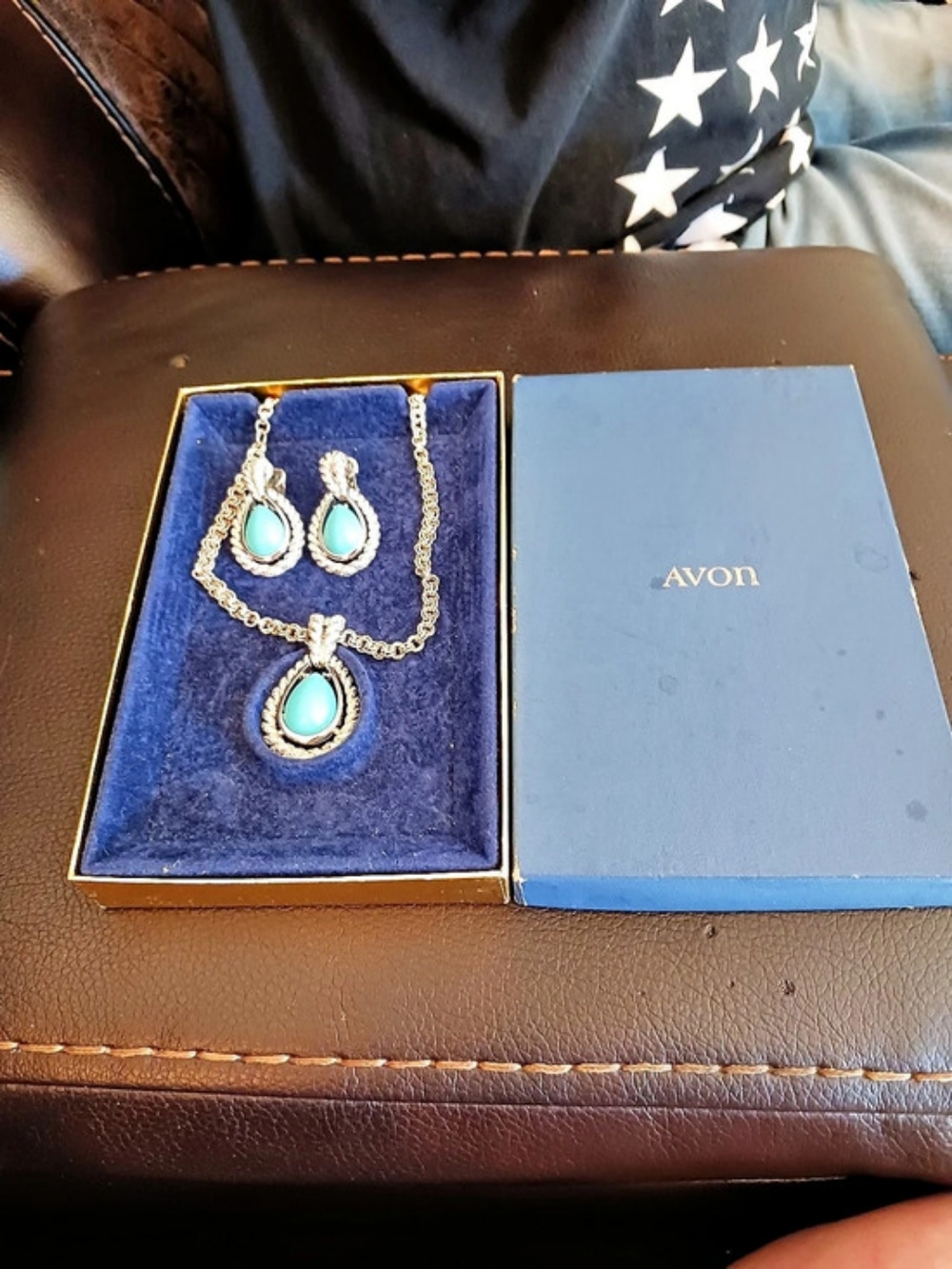 Avon Vintage Avon Turquoise Teardrop Pendant Necklace and Earrings Set Vintage